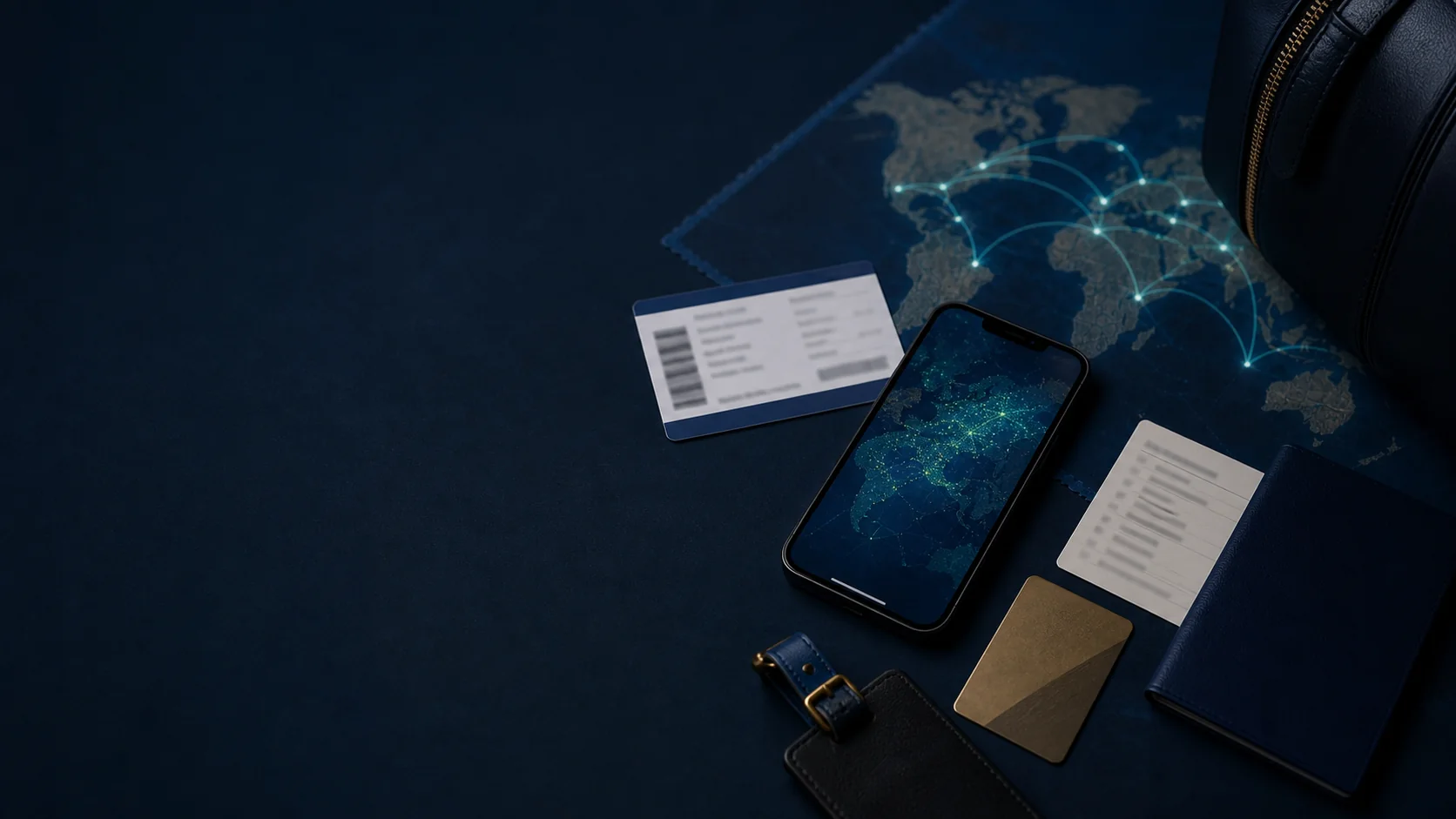 Phone, travel documents and an arrival itinerary connected across a world map