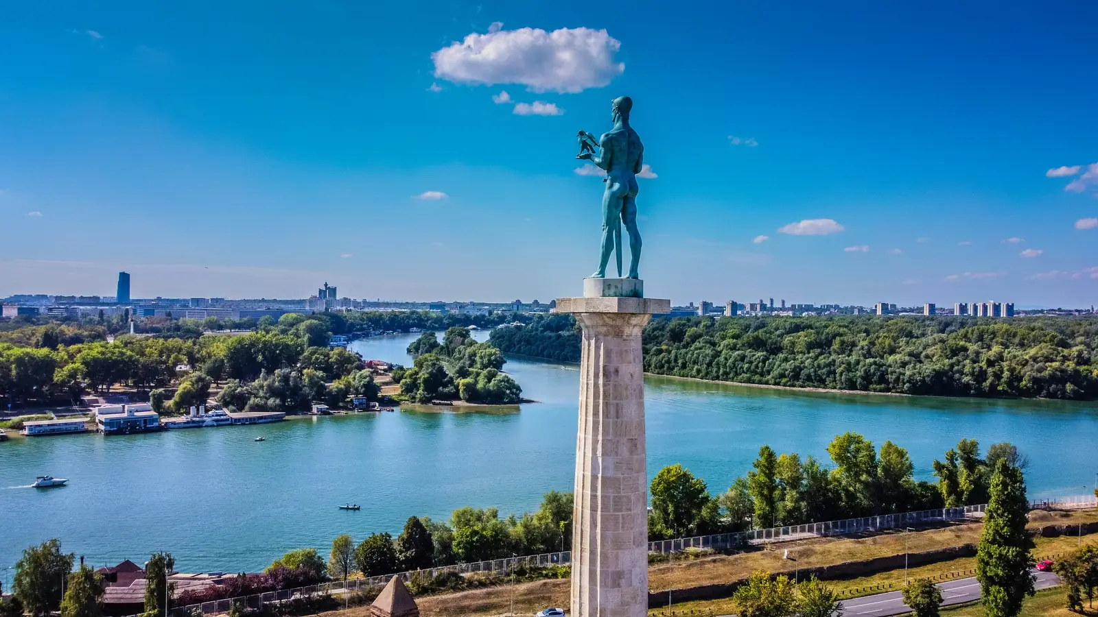 The Victor monument at Kalemegdan in Belgrade, above the Sava and the Danube