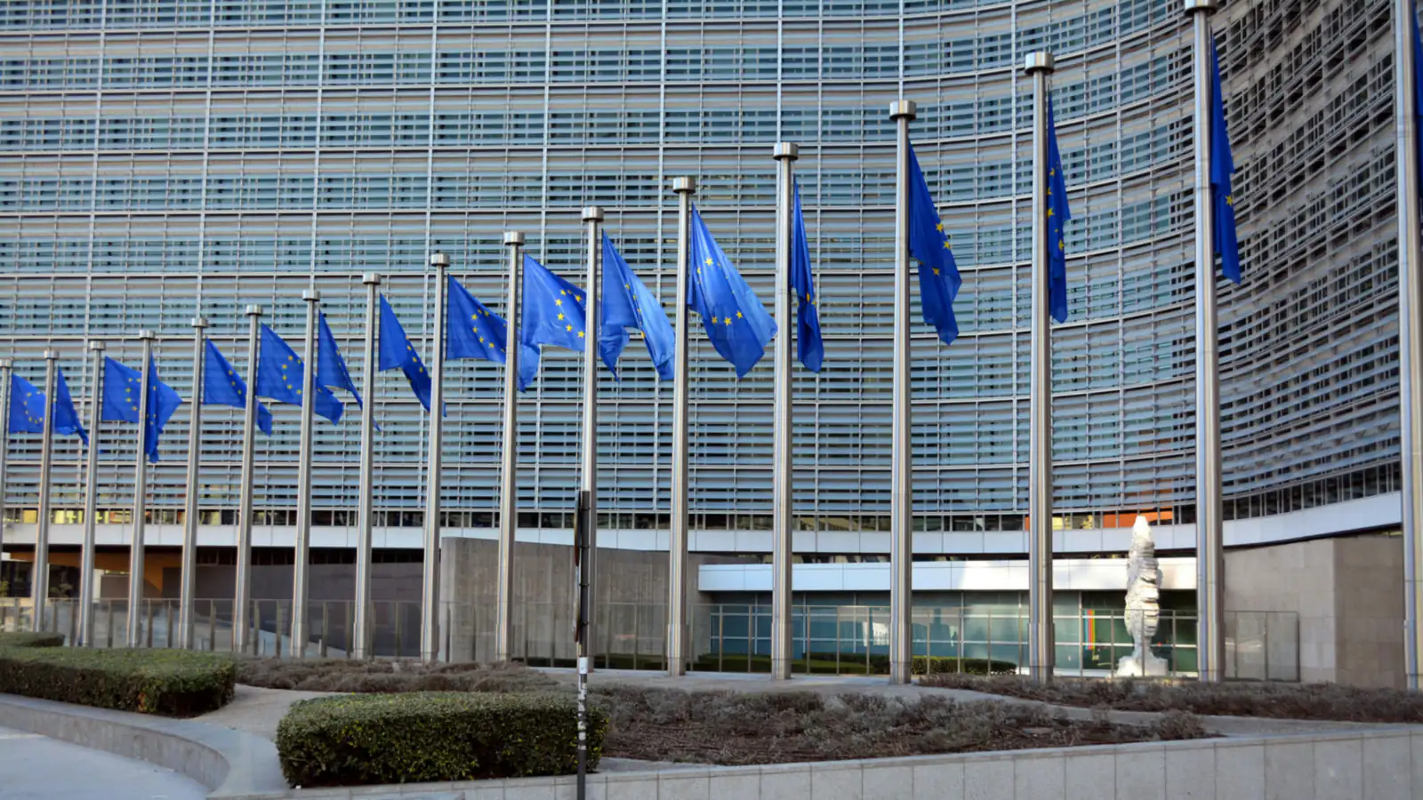 EU flags in front of the Berlaymont building in Brussels