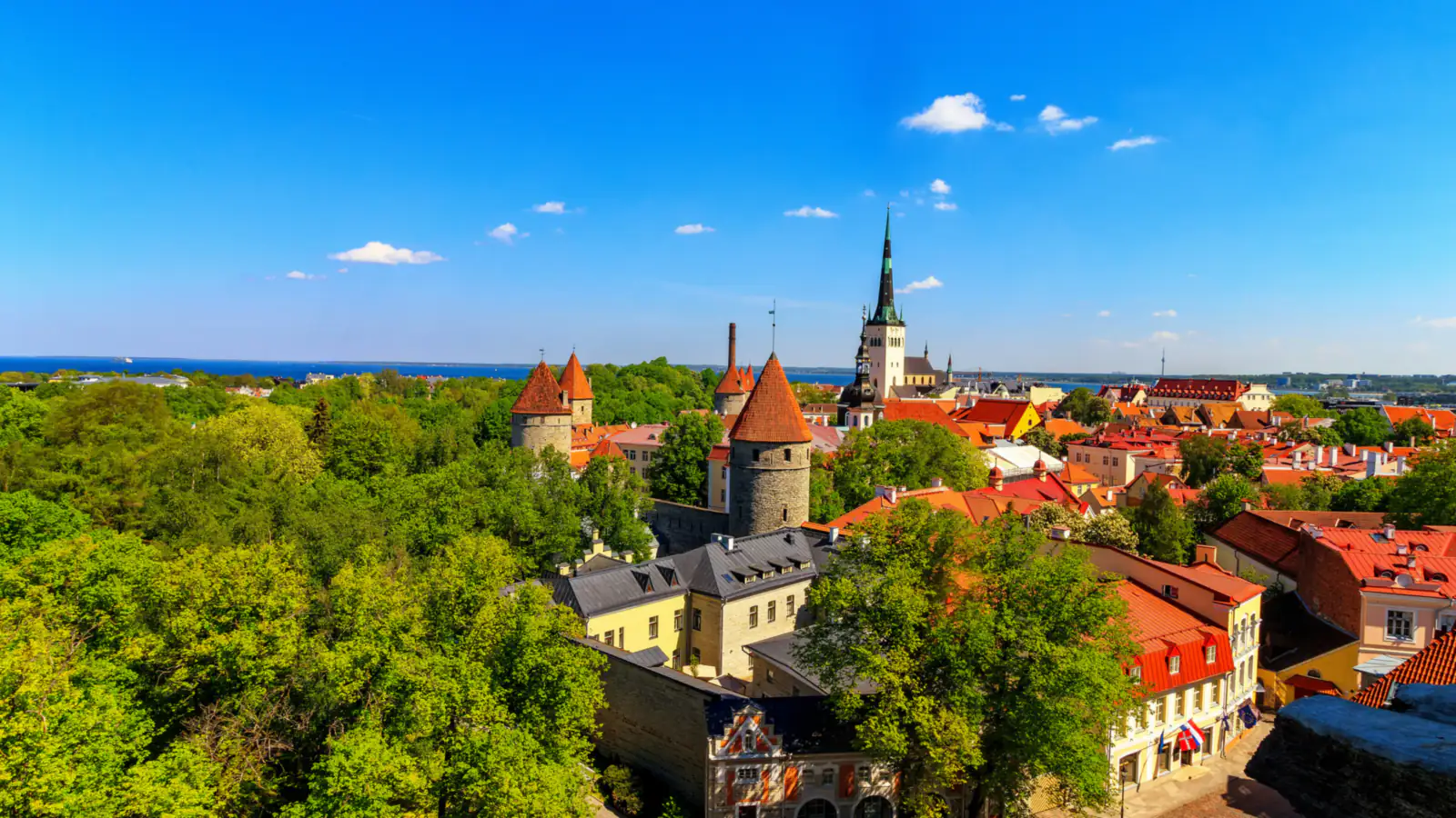 Red roofs, towers and the city wall of Tallinn’s Old Town